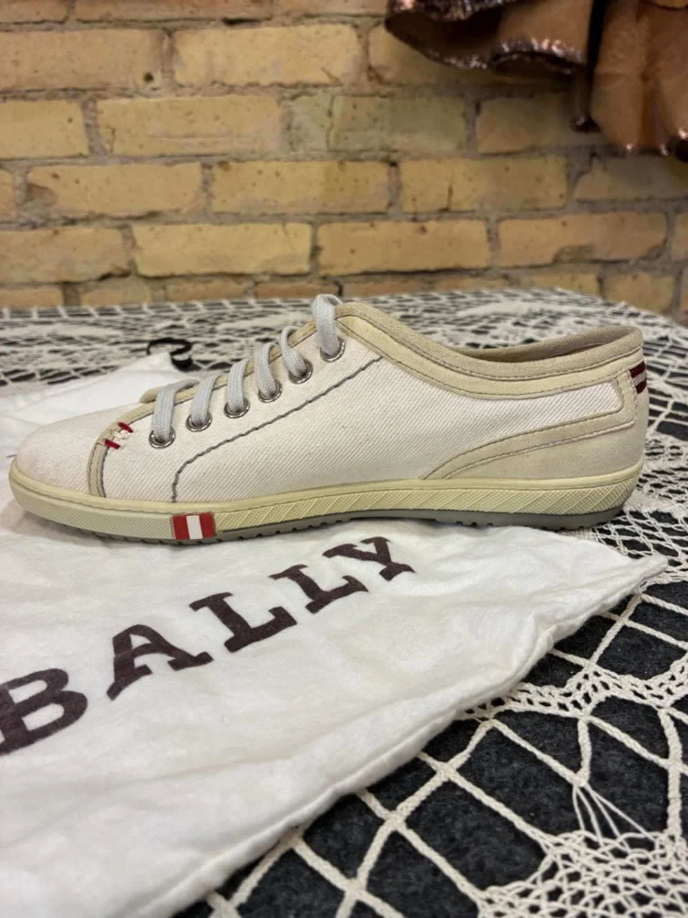 Bally 1851 Cream Canvas Low-Top Sneakers with Subtle Tan Trim, 6.5 - Picture 5 of 7